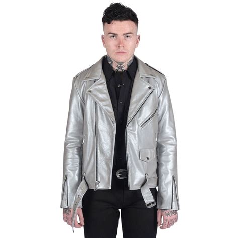 silver metallic leather fabric|silver leather jacket men.